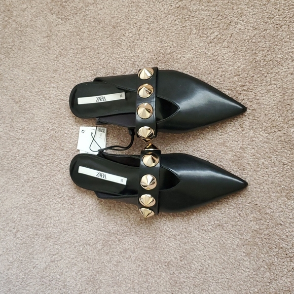 Zara * Pointed Studded Mules Black - Picture 5 of 5